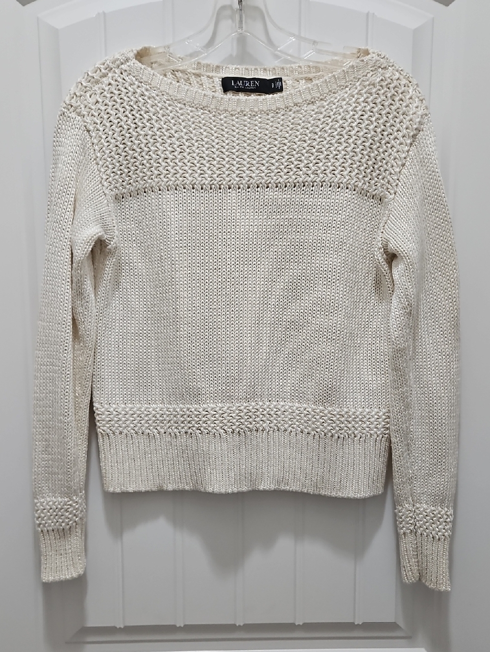 Lauren Ralph Lauren Cotton-Blend Boatneck Sweater Ivory Small - Picture 2 of 10